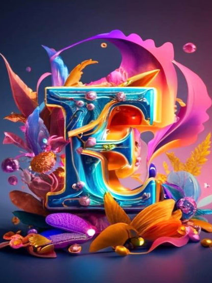 Letter E 40hx30w cm - Diamond Painting - DIY Hobby Art