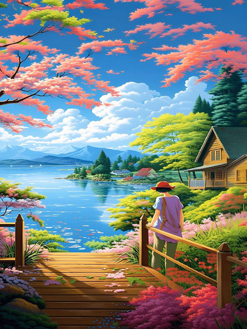 Blushy Lakehouse 40HX30W - Diamond Painting - DIY Hobby Art