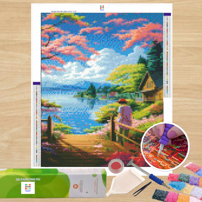 Blushy Lakehouse 40HX30W - Diamond Painting - DIY Hobby Art