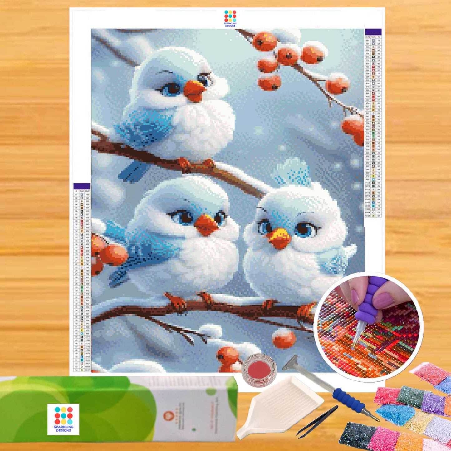 Snowy Birdperch 40hx30w cm - Diamond Painting - DIY Hobby Art