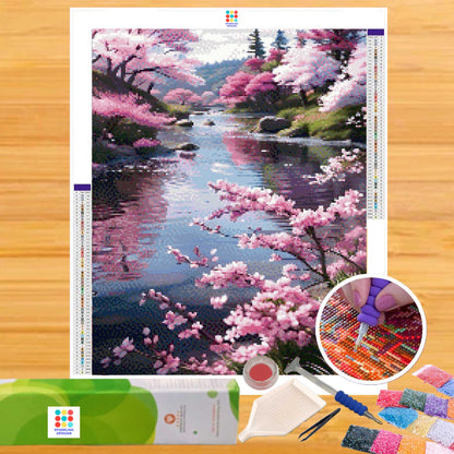 Blossoms Creek 40hx30w cm - Diamond Painting - DIY Hobby Art